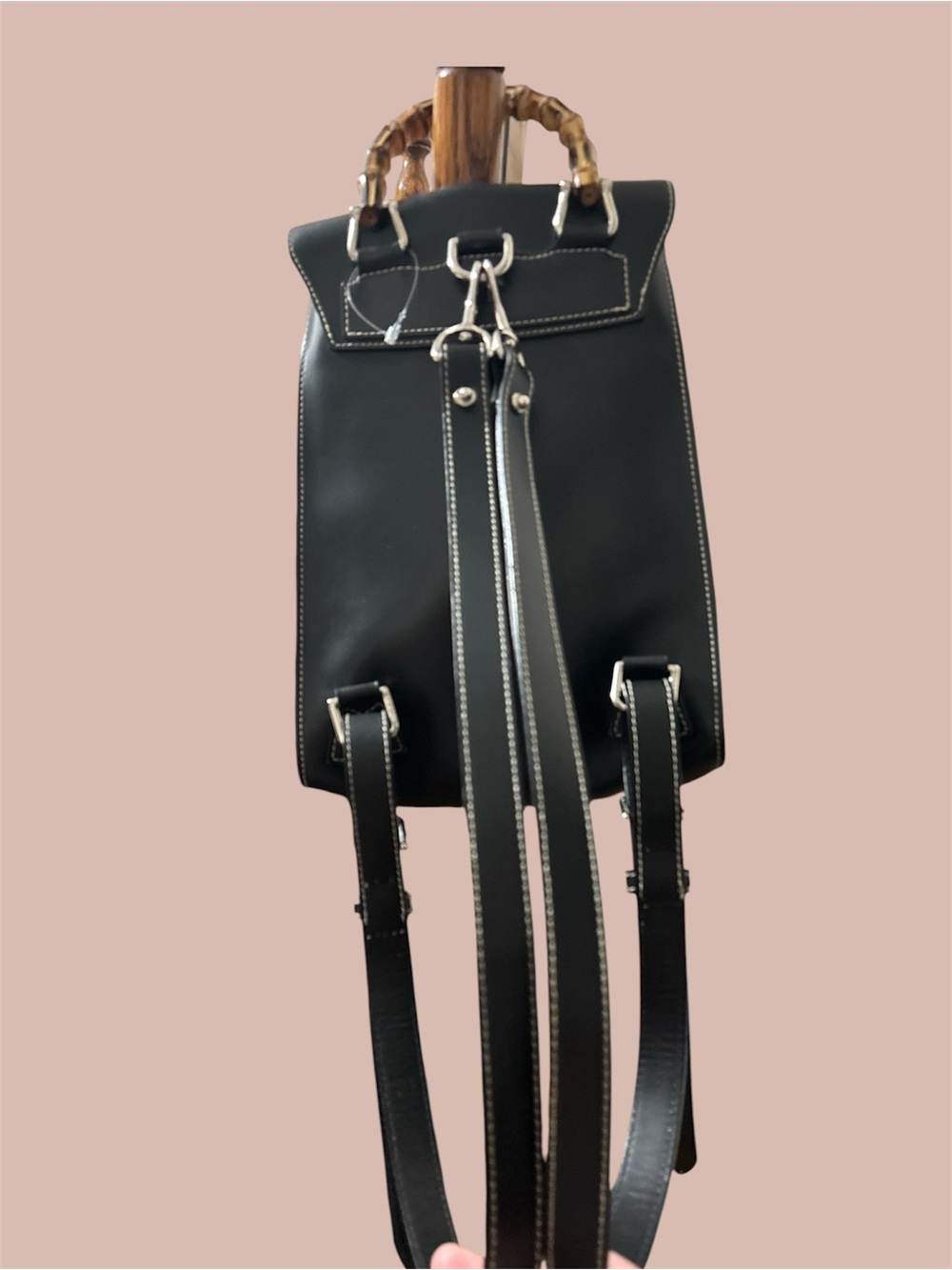 Dooney & Bourke Black Leather Backpack with Bamboo Top Handle-COA - Picture 2 of 7